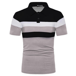 Venta al por mayor Color Patchwork diseño verano hombres Casual solapa manga corta algodón camiseta Golf Polo hombres rayas Polo - Product Image 3