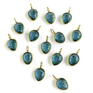 Colgante de hoja de plata 925 de Topacio Azul de Londres de alta calidad, abalorios de hoja tallada de piedra suelta para joyería, venta al por mayor, tallado de hojas de piedras preciosas - Product Image 4