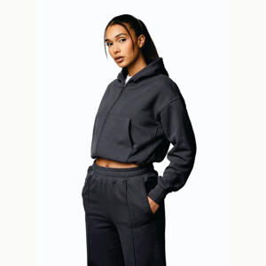 Short Full Zip Loopback Washed Finish 65% Cotton 35% Polyester Dark Pewter Shadow Loopback FZ Sweat à capuche pour femme - Product Image 2