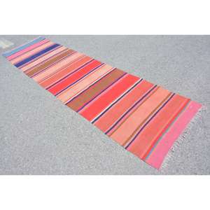 Vintage Turkish Rug, 3x11.4 ft Kilim Rug, <b>Red</b> <b>Runner</b> Animal Print Rug - Product Image 4