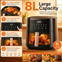 Friteuse à air visuelle 8L grande capacité avec boîtier en plastique et écran tactile LCD, four électrique pour la cuisine domestique