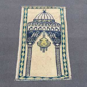 Alfombra Turca Vintage de Lana Azul, 1.8x2.9 pies (55x87 cm) - Product Image 1