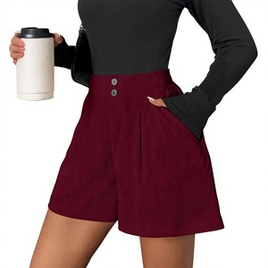 Jupe-short en velours côtelé taille mi-haute pour femme, couleur unie, boutonnée sur le devant, style décontracté, coupe régulière, tissu tricoté 100% coton, motif floral, fourrure - Product Image 3