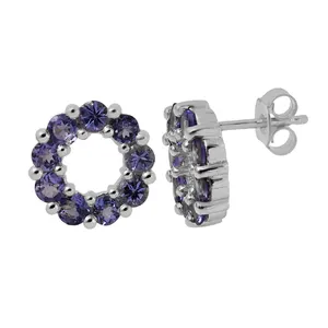 Классические женские серьги-гвоздики, 925 стерлингового серебра, драгоценный камень Танзанит, круглые серьги-гвоздики