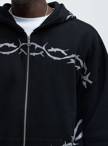 Sweat à capuche unisexe surdimensionné personnalisé, sweat à capuche zippé ample, veste avec sweat à capuche zippé délavé, fabricants de sweat à capuche avec strass - Product Image 5