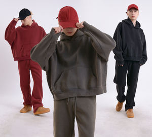 Sweat à capuche pour hommes personnalisé Fabricant de sweat à capuche imprimé lourd bouffant LOGO personnalisé 350gsm Boxy Blank Hoodie Hommes Coton Surdimensionné Polaire - Product Image 3