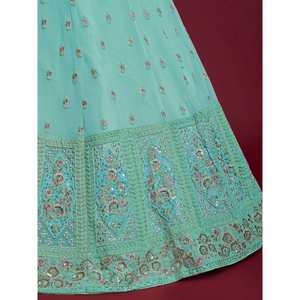 Robe de bal longue en georgette à paillettes turquoise douce, Lehenga Choli pour réception et soirées - Product Image 5