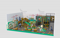 Aire de jeux intérieure Diggerland pour usage commercial, espace de jeu avec piscine à sable, excavatrice, grue, arbre et mur de sable