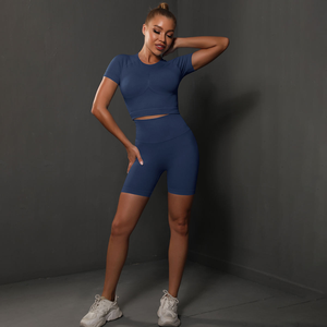 Kivotech Fabricación al por mayor Traje de fitness sin costuras Mujeres Gy Yoga Set de manga corta con estilo 2025 de alta calidad - Product Image 6