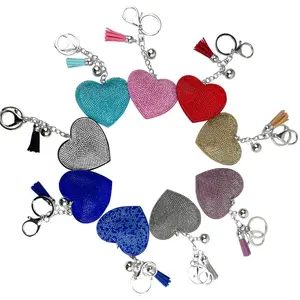 Sıcak moda rhinestone kalp anahtarlık deri püskül Metal kristal şeftali kalp şekli anahtar zincirleri yüzük Charm çanta araba kolye hediye