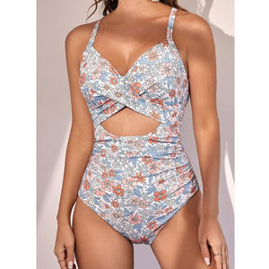 Traje de Baño de Una Pieza Azul Claro para Mujer, con Espalda Cruzada, Abertura Frontal, Tirantes Ajustables, Transpirable y Ecológico para Playa o Piscina - Product Image 5