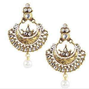 Kriaa Kundan 1303717 <b>Fine</b> <b>Stud</b> <b>Earrings</b> Gold Plated Pearl Drop Dangler Elegant and Luxurious Jewelry - Product Image 1