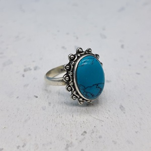 Bague en argent sterling 925 bohème turquoise avec pierres précieuses, bijoux de déclaration de conception personnalisée pour femmes pour les mariages et les fêtes - Product Image 1
