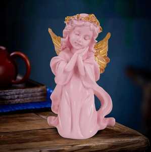 Statue de décoration d'ange rose pour fille |   Figurine de fée mignonne pour la décoration de la maison et les cadeaux |   Accent de table en résine - Product Image 1