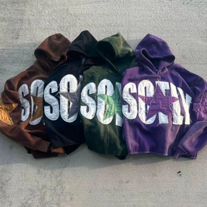 2024 élégant hiver éponge avant 380gsm haute qualité poids lourd pull coton Vintage pierre lavage à capuche - Product Image 1