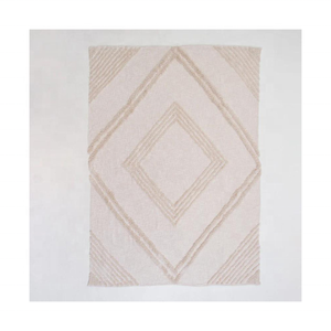 Manta de lana tejida multicolor con estampado de bloques azules personalizada, manta certificada GOTS para sala de estar, dormitorio, artículo de decoración suave y cómodo - Product Image 2