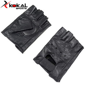 Gant demi-doigt en cuir noir pour homme - Product Image 4