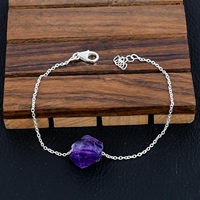 Bracelet manchette ajustable en argent sterling 925 classique doré, avec pierre précieuse améthyste naturelle, fait main, cadeau idéal pour l'amitié chrétienne