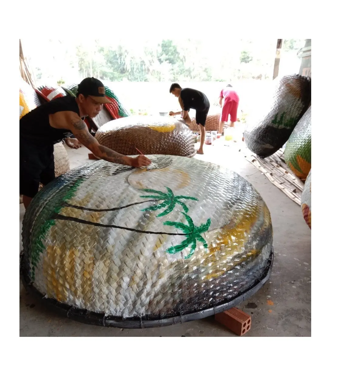 Haute qualité et bon prix, bateau en bambou peint/coracle 100% bambou naturel du Vietnam pour la décoration