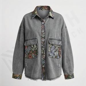 Veste en jean courte pour femmes, veste en jean délavée tendance, veste longue à manches longues pour femmes, vêtements décontractés élégants, streetwear, couleur personnalisée - Product Image 1