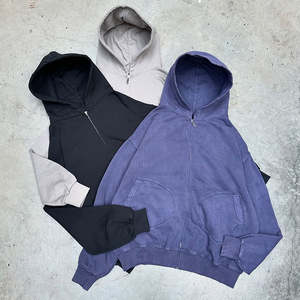 Sweat-shirts pour hommes, fabrication sur mesure, poche de style boxe, logo personnalisé, coton 500 g/m², coupe ample, fermeture éclair, style baggy, uni, respirant, printemps - Product Image 5