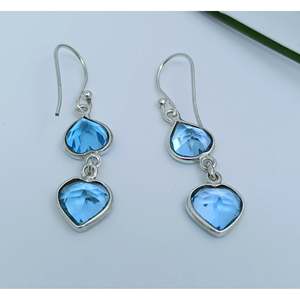 Pendientes Colgantes Hechos a Mano con Forma de Doble Corazón de Topacio Azul, Piedra Preciosa Natural, Plata de Ley, para Aniversario, Cumpleaños, Pendientes Finos - Product Image 5