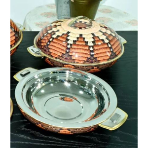 Calentador de alimentos moderno para Decoración de mesa hecho de madera de acero inoxidable con tapa martillada, cazuela para servir comida de mesa - Product Image 4