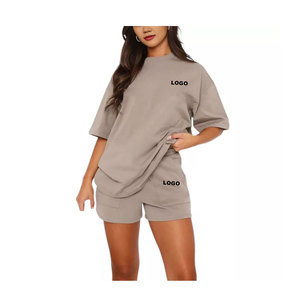 Ensemble d'été deux pièces surdimensionné pour femmes de grande taille 100% coton vêtements personnalisés shorts de motard et t-shirts solides Look décontracté - Product Image 4