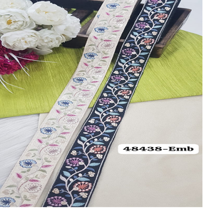 Lacets brodés à la machine sur mesure en motifs floraux et en deux couleurs pour robes de mariée et vêtements de 1.5 pouces de largeur - Product Image 5