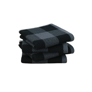Serviette de cuisine anti-microbienne résistante à la décoloration, en coton tissé, rectangulaire, écologique, lavable en machine, motifs à carreaux noirs et gris - Product Image 4