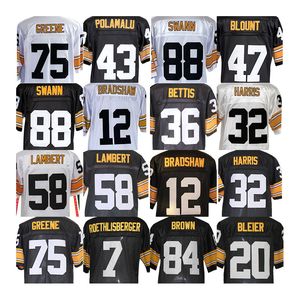 Camisetas Retro de Fútbol Americano con Costuras Antiguas, Steeler 12 Bradshaw 32 Harris 36 Bettis 43 Polamalu 47 Blount 52, Talla Grande, Corta - Product Image 1