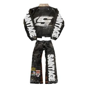 ชุดสูทยีนส์สำหรับฤดูหนาวใหม่ชุดสตรีทแวร์ผ้าเดนิมสีจางลงแดดปักลายพลอยเทียมเทคนิคการพิมพ์ลายวินเทจ - Product Image 2