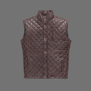 Men Genuine Leather Biker Quilted <b>Vest</b> Made For Riders - Product Image 3