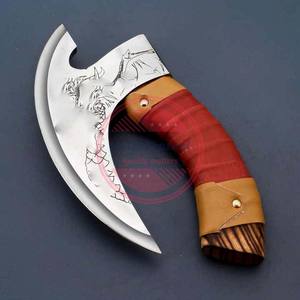 Hacha de pizza de acero de alto carbono personalizada hecha a mano con vaina de cuero Hacha de pizza con mango de madera - Product Image 4