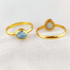 Anello con pietra portafortuna grezza acquamarina in argento Sterling 925 anello con pietre preziose squisite per gioielli che fanno e curano gioielli in cristallo