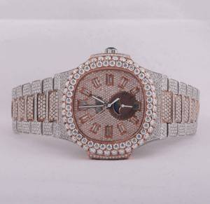 Premium Radiant Moissanite Stainless Steel <b>Watch</b> With Sparkling Iced Out Finish And Classic Quartz Style Suitable For Men - Product Image 1