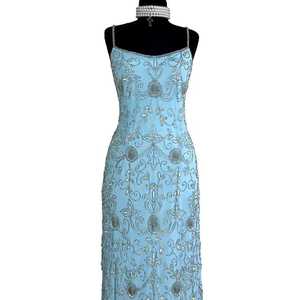 Elegante vestido de noche de cóctel de satén sin mangas de longitud completa para damas con perlas bordadas y abalorios de lentejuelas para fiestas - Product Image 6