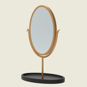 Miroir de courtoisie de bureau écologique Miroir de maquillage en métal naturel pour la maison Miroir ovale de maquillage de table sur socle en bois - Product Image 6