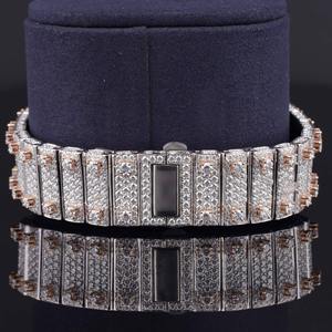 Reloj con Esfera Cuadrada Chapado en Oro Amarillo con Diamantes Cultivados en Laboratorio para Hombre y Mujer, Reloj de Acero Inoxidable Estilo Hip Hop con Incrustaciones de Diamantes, Pasa la Prueba del Diamante - Product Image 2