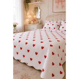 White Quilted Bedding Set for <b>Double</b> Bed 100% Cotton Woven Technique Breathable Love Feature - Product Image 2