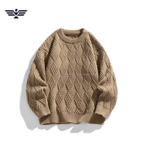 Men's Blue Ribbed Knit Pullover Sweater 100% Acrylic Thick Winter Crew Neck Full Sleeve Solid Color - Product Image 3