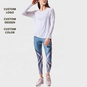 Leggings de yoga pour femmes avec logo personnalisé, longueur intégrale, taille haute, imprimé géométrique, respirant, en spandex et polyester, pantalon de sport - Product Image 1