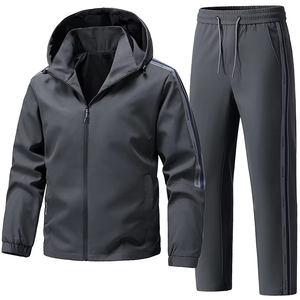 Survêtement solide pour hommes 2 pièces ensemble coupe-vent chaud hiver Sportswear Cardigan à capuche décontracté course Fitness - Product Image 2
