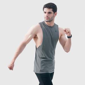 Infinity Motion Gym Tank <b>Top</b> Dark Grey Breathable Motion Tank Hood Collar XL Size Plain Muscle Bodybuilding for Workout Training - Product Image 3