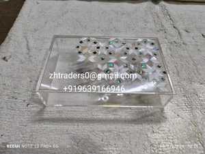 Récipient de stockage de nourriture en bois acrylique laqué Style arabe Eid Ramadan Cadeaux Set Mère Perle Incrustation Couvercle Direct Inde - Product Image 2