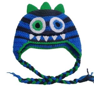 Bonnet à oreilles de monstre rayé en crochet personnalisé EFANBEANIE avec tresses – Chapeaux de créateur personnalisés – Bonnet tricoté Hiver 2025 - Product Image 1