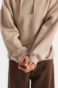 Women's Casual Long Sleeve Pullover <b>Hoodies</b> <b>Fleece</b> Minimalist Beige Hoodie Drawstring Pullover Soft Cotton Casual wear - Product Image 5