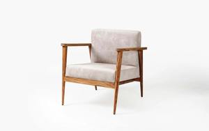 Chaise longue simple en bois de teck massif avec coussins sur le dos et le siège en mousse et tissu de velours - Product Image 3