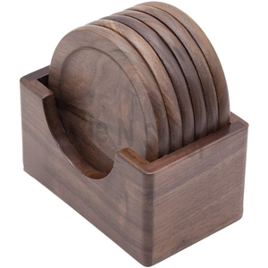 Sous-verre en bois 6 pièces ensemble sous-verre de luxe en bois nouveau sous-verre pour une utilisation verres à boire table - Product Image 1