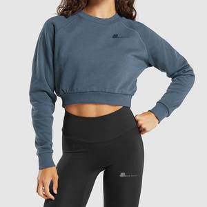 Femmes Crop Top Solide Décontracté Polyester Coton Terry Anti Rétractable 300g Doublé Broderie Hiver - Product Image 3